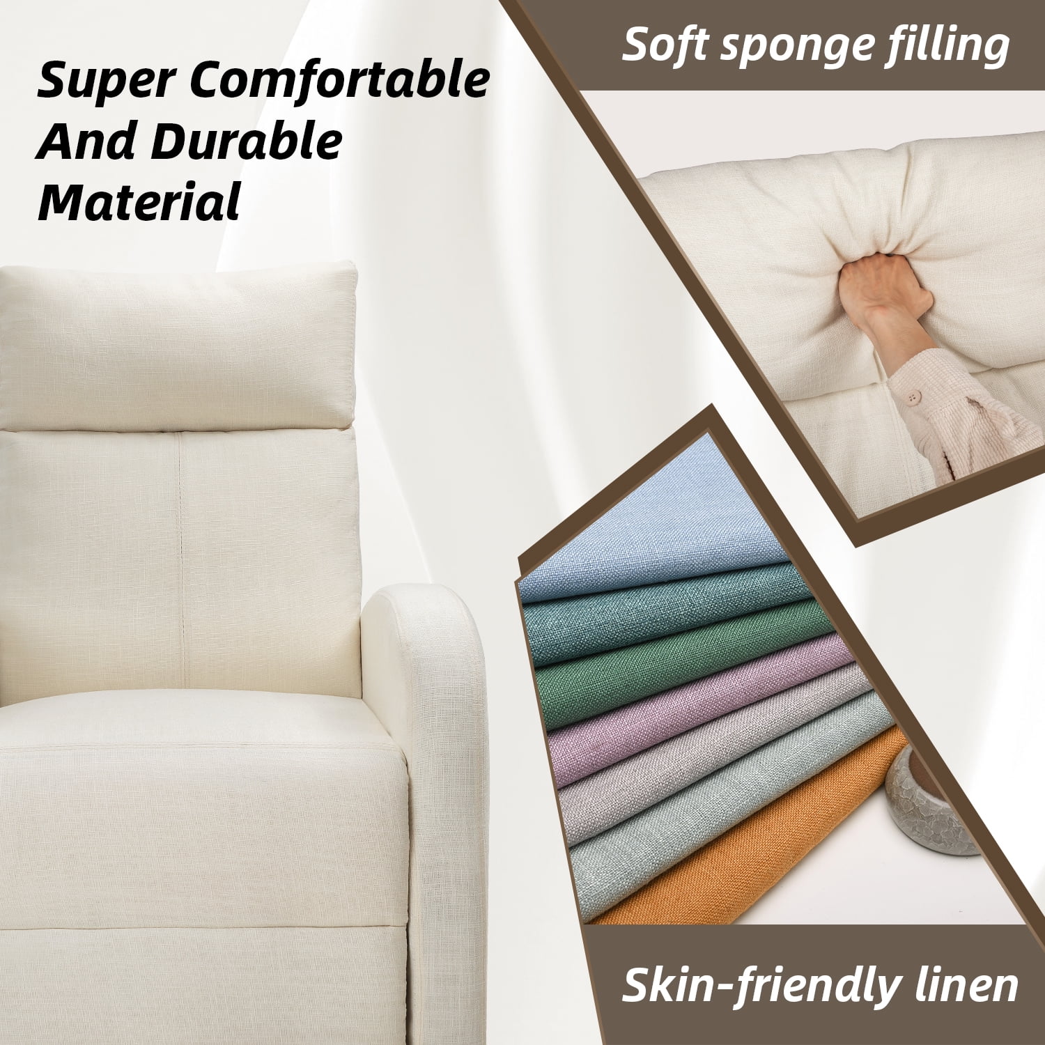 Vineego Home Theater Recliner with Padded Seat and Backrest, Beige Fabric