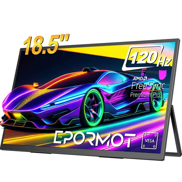 EPORMOT Portable Monitor 18.5 inch 120hz for Laptop, FHD 1080P Portable Gaming Monitor w/VESA Kickstand HDR Speakers USB C Mini HDMI for Phones PC Gaming Devices, Travel