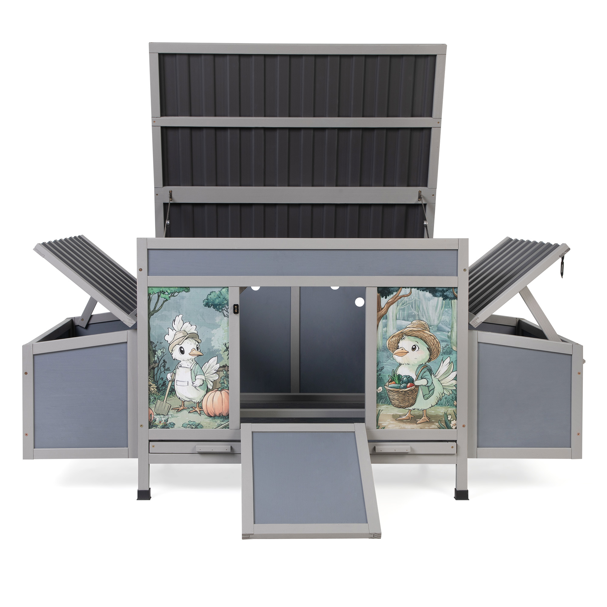 Pefilos 58" Wooden Rabbit Hutch Outdoor & Waterproof Guinea Pig Hutch with Egg Carton and Pull-Out Drawer, Gray