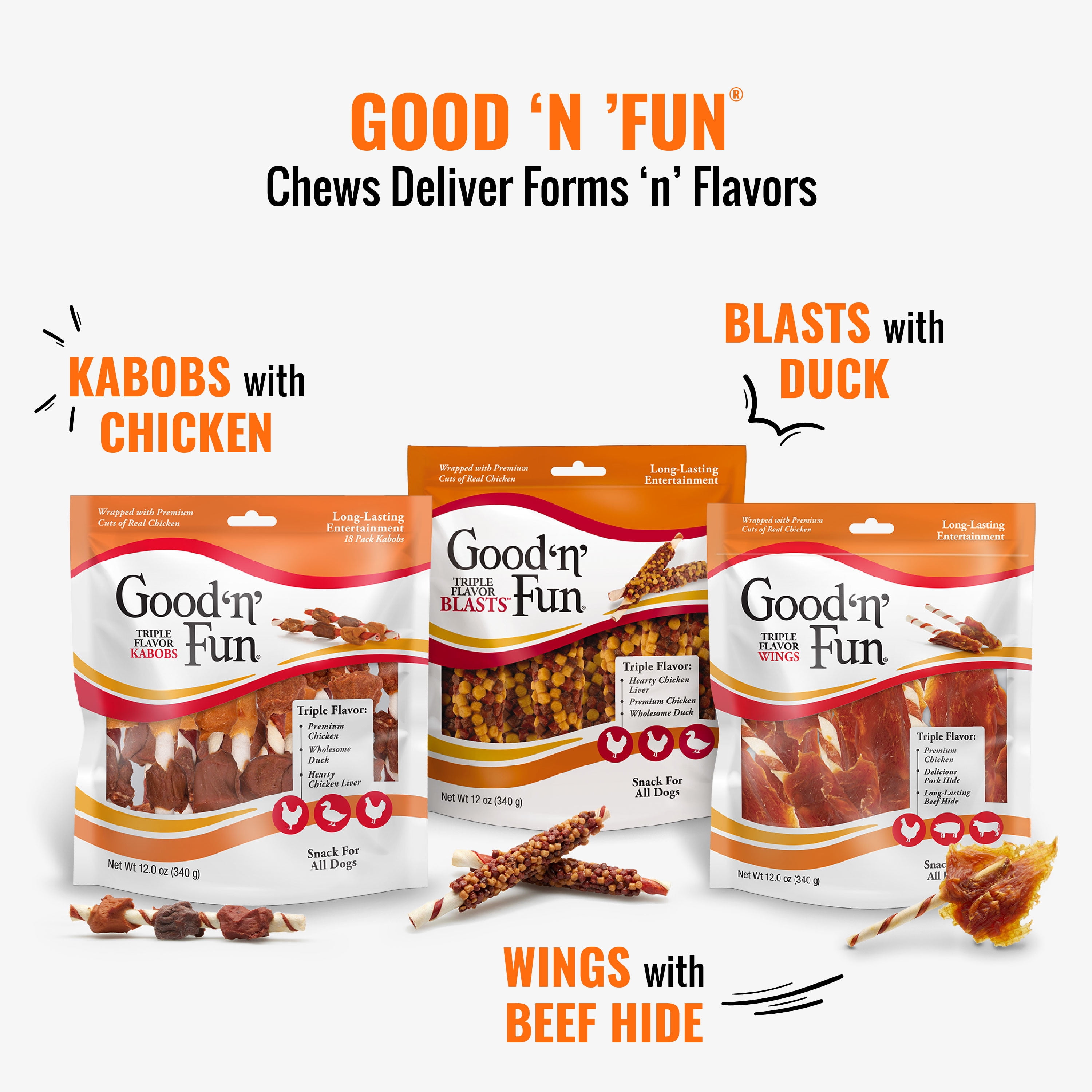 (6 pack) Good ’n’ Fun Triple Flavor Ribs, Rawhide Snack for All Dogs, 12 oz.