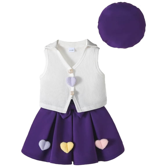 Staki Girl Outfit Toddler Summer Girls Clothes 3 Piece Ruffle Sleeve Tops and Skirt Sets Cute Party Dress for Kids 9M 12M 18M Purple,9-12 Months