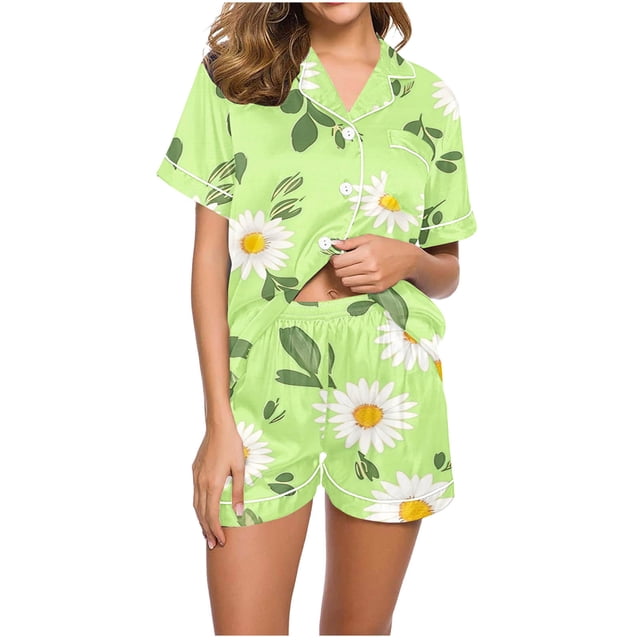 Birdeem Blouses à Manches Courtes pour Femmes, Blouse Décontractée Imprimée à Col Rabattu, Ensemble de Pyjama Mode pour Femmes