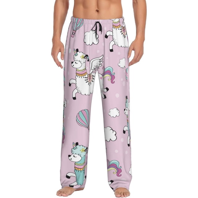 Fotbe Llama Unicorn and Rainbow Pantalones de Pijama para Hombre, Pantalones de Dormir, Pantalones de Casa con Cintura Ajustable y Bolsillos-Large