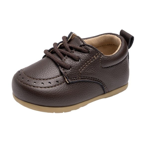 Xijirk Solid Brogue Lace Up Baby Dress Shoes Non Soft Sole Crib Shoes Pre Walker Footwear Brown,18-24 Months