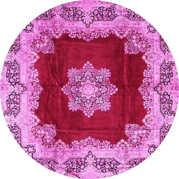 Ahgly Company Indoor Round Medallion Pink Traditional Area Rugs, 5' Round