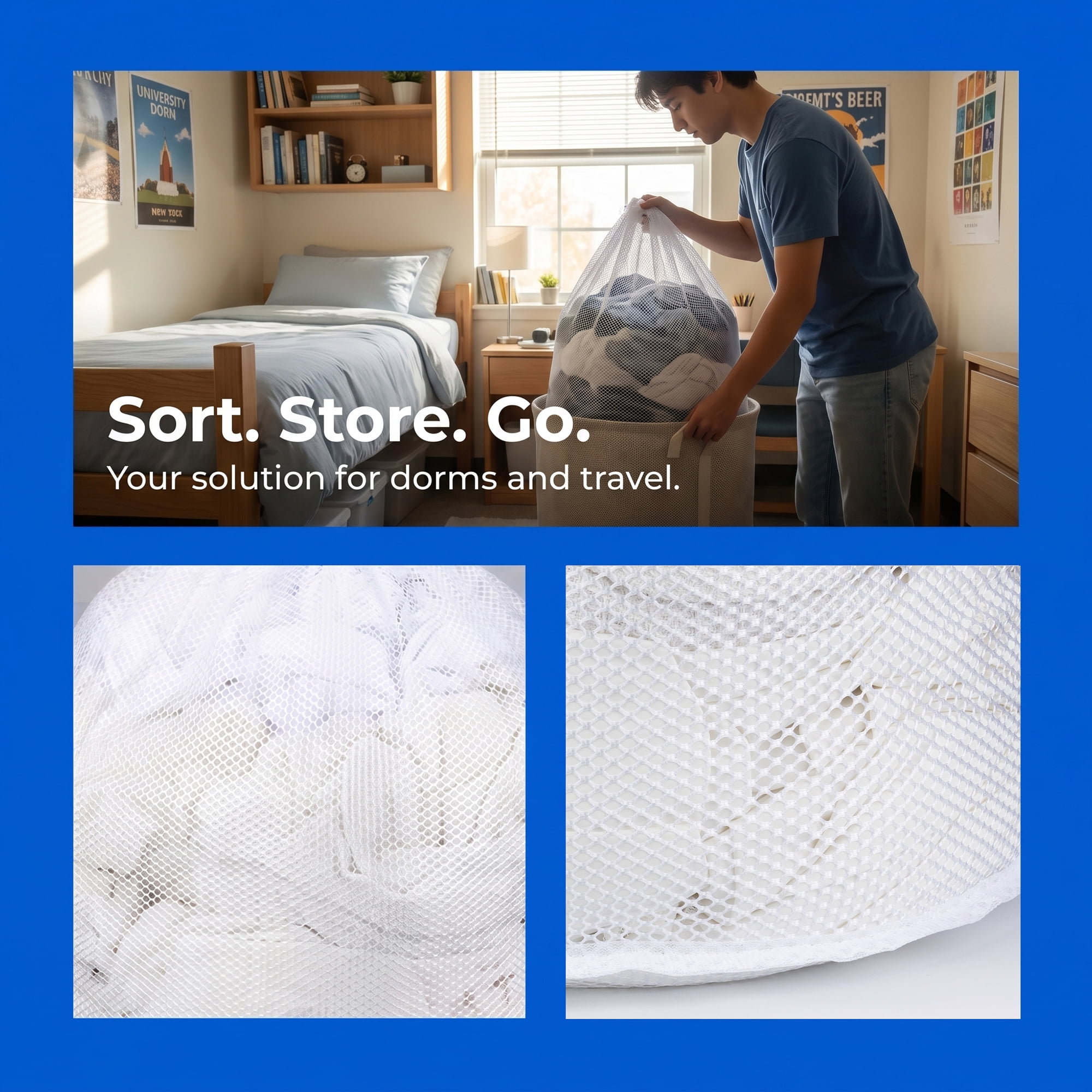 Unique Bargains 2 Pack Nylon Mesh Laundry Bags with Drawstring Closure for Socks White 19.7"x23.6"