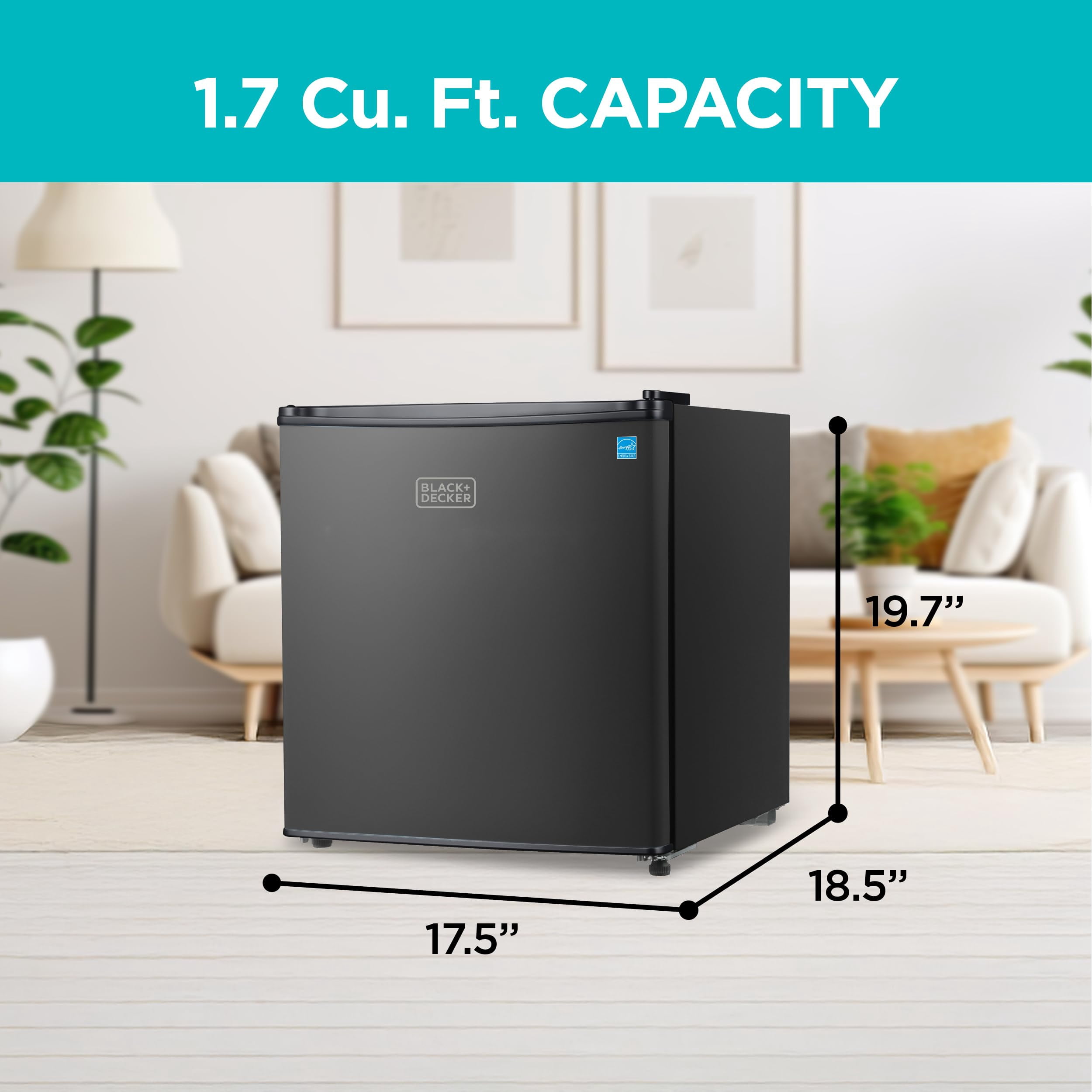 BLACK+DECKER BCRK17B Compact Refrigerator & Mini Fridge with Freezer, 1.7 cu. ft., Black