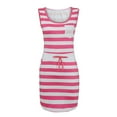 thumbnail image 4 of Henpk Summer Dresses for Women Striped T Shirt Dress Casual Midi Dress Short Sleeve Sundress with Pockets Casual Sleeveless Bandage Stripe Printing Loose Vest Sling Dress Pink XXXXL, 4 of 6