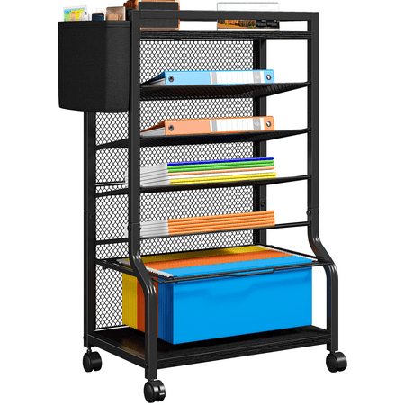 EnHomee 7-Tier Rolling File Organizer with Hanging File Folders Metal File Cart with Sliding Trays Paper Organizer for A4 Letter Legal Desk Organizer with Wheels for Office Home School, Black