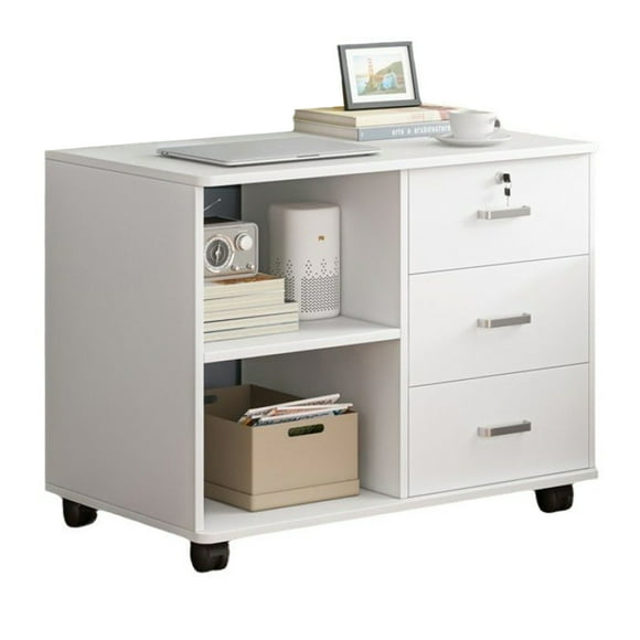 Yedigre 3 Drawer Wood File Cabinet, Office Storage Cabinet, Mobile Lateral Filing Cabinet, Printer Stand with Open Storage Shelves for Home Office