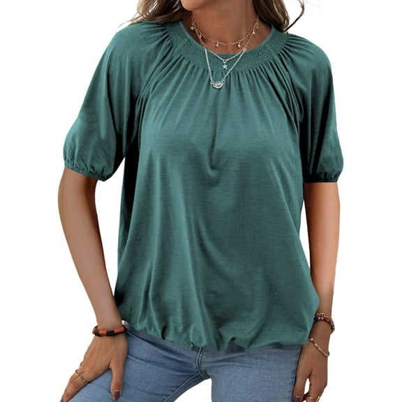Short Sleeved Women's Solid Color Crew Neck Casual Shirt Tops