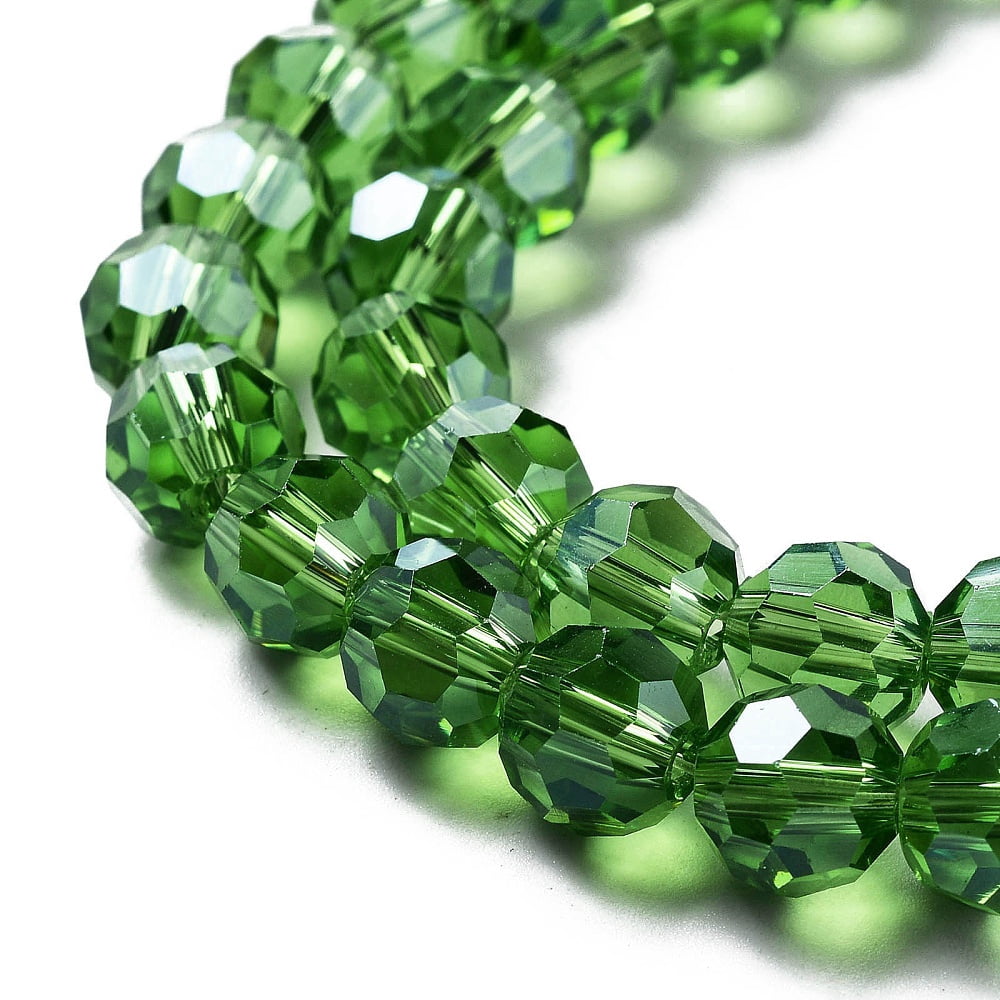 Electroplate Transparent Glass Beads Strands Faceted(32 Facets) Round Pearl Luster Plated Green 8mm Hole: 1mm about 66~69Pc/strand 19.29~19.57 inch