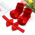 thumbnail image 4 of OSOLU Children Kids Socks Soft Bottom Toddler Shoes Socks Bowkot Princess Socks Floor Socks 1PC Socks + 1PC Bow Hairband Versatile Footwear, 6 Months, 4 of 6