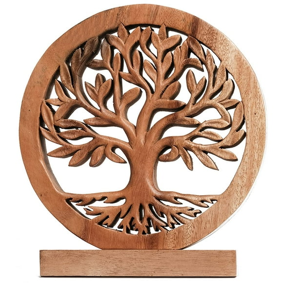 Home Decor Tree of Life Solid Wood Handmade Sculpture for Coffee Console Table Top Shelf in Modern Living Room Bedroom Kitchen Office Farmhouse Mantel Fireplace Foyer Decorations