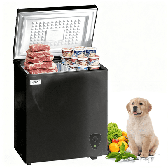 WANAI 3.5 Cubic Chest Freezer with Top Open Door,Removable Storage Basket,7 Gears Temp Control,Energy Saving,Black