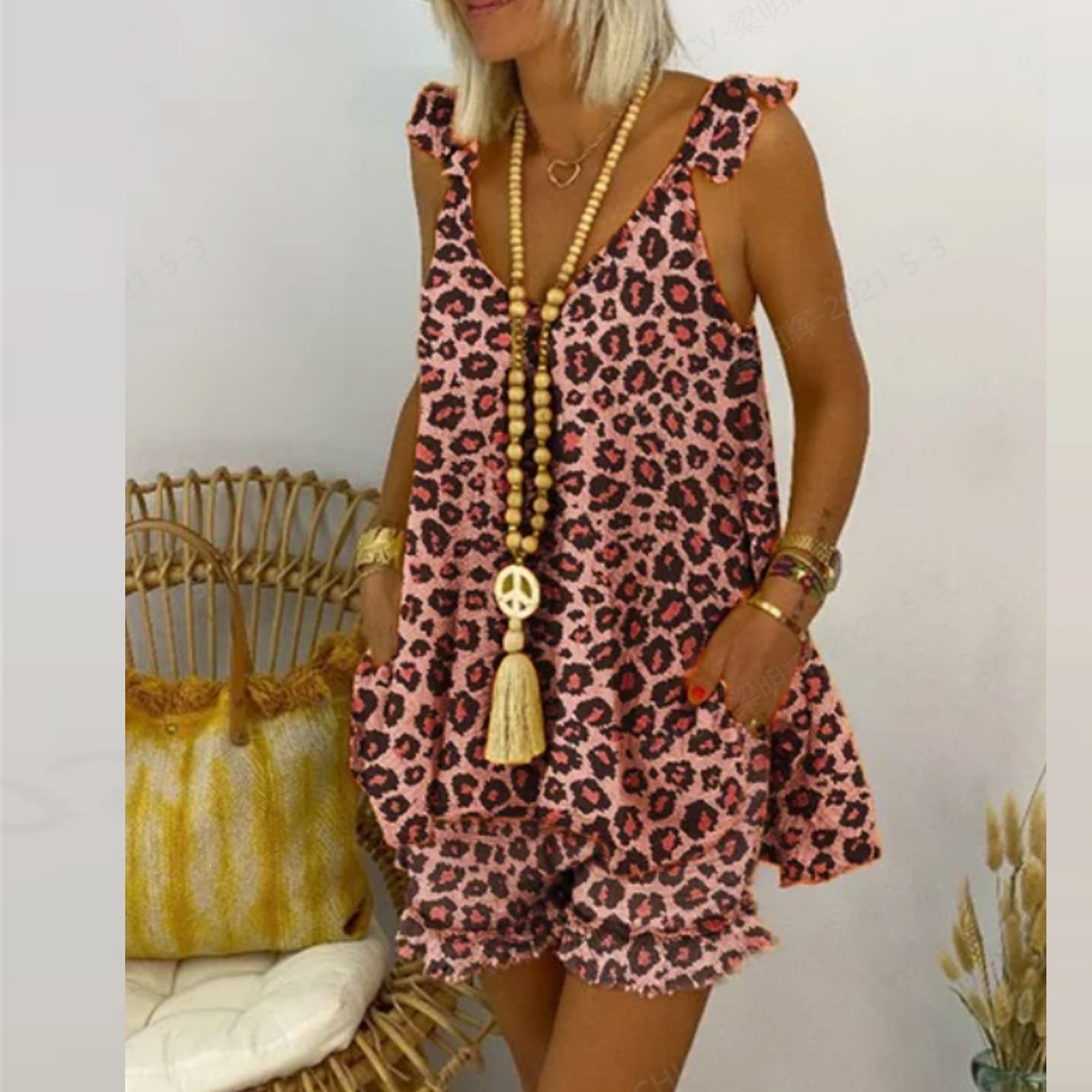 CEHVOM Ensemble Décontracté Grande Taille Sans Manches Imprimé