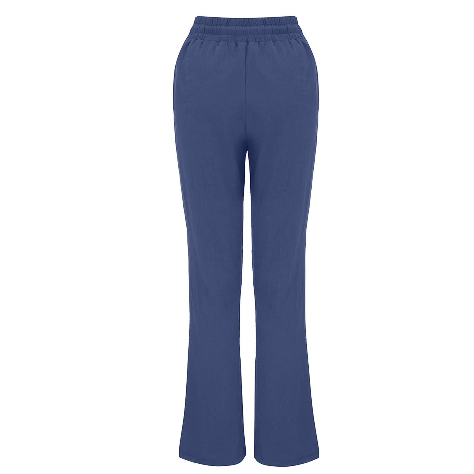 LoyisViDion Woman Pants Clearance Women Casual Pants Cotton and Linen Solid Drawstring Elastic Waist Long Straight Pants Blue XL