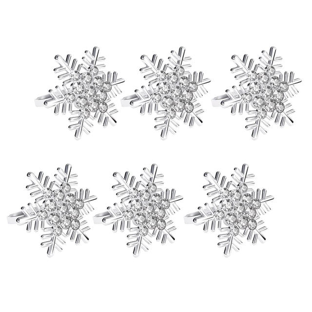 6 servilleteros de copo de nieve de aleación con diamantes de imitación para Navidad. Argén