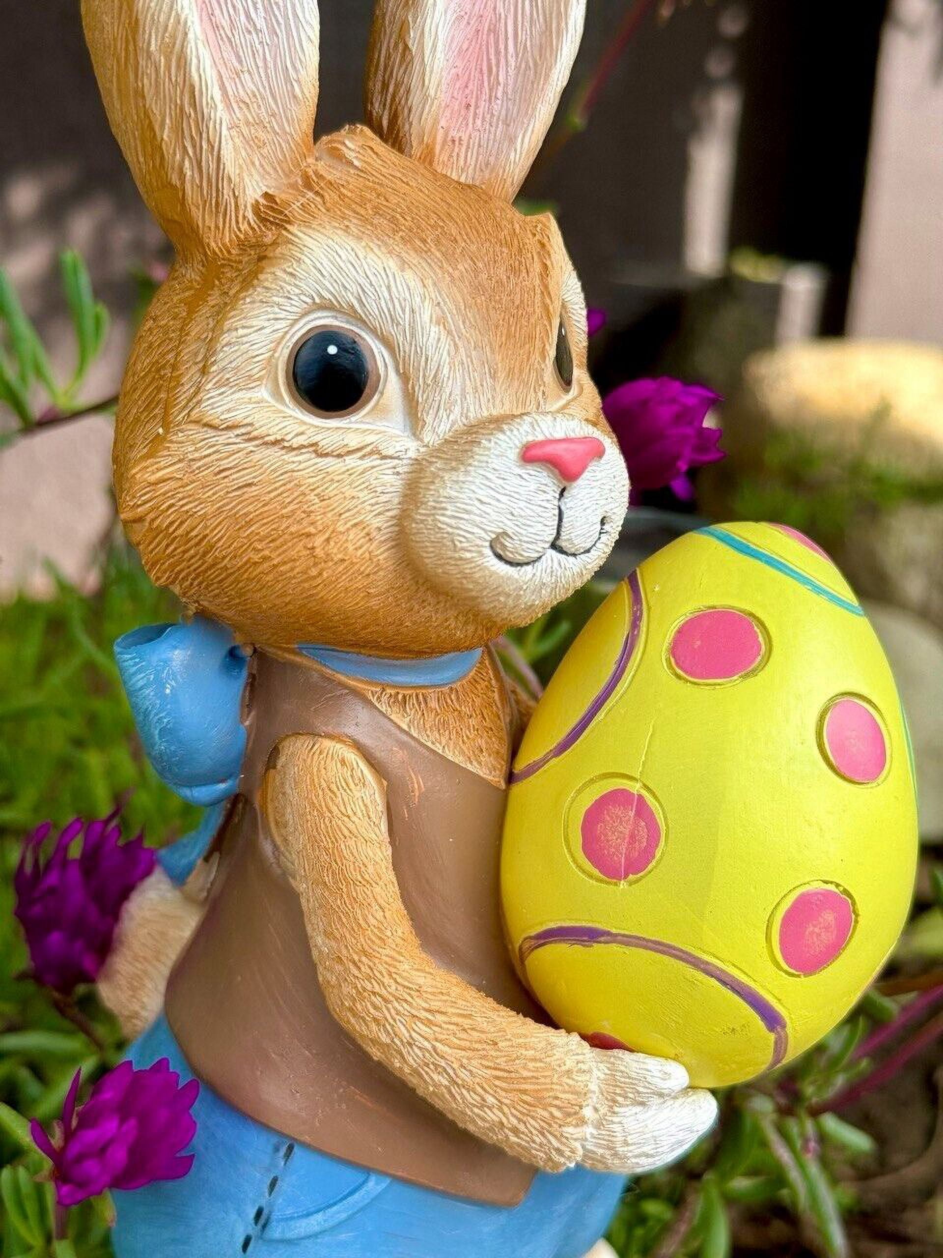 Solar Easter Bunny Figurine Resin Easter Rabbit Statue Outdoor Garden Decor Indoor Bunny Sculpture