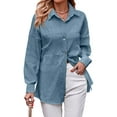 thumbnail image 4 of QAFOPEH Women Casual Lapel Collar Button Down Long Sleeve Classic-Fit Shirts, 4 of 7