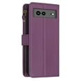 thumbnail image 2 of SaniMore for Google Pixel 7 6.3" 2022 Business Case, Full Body Protective PU Leather with Zipper Purse + Card Holder Flip Kickstand Lanyard [Shockproof TPU Shell] Vintage for Men Women, Darkpurple, 2 of 8
