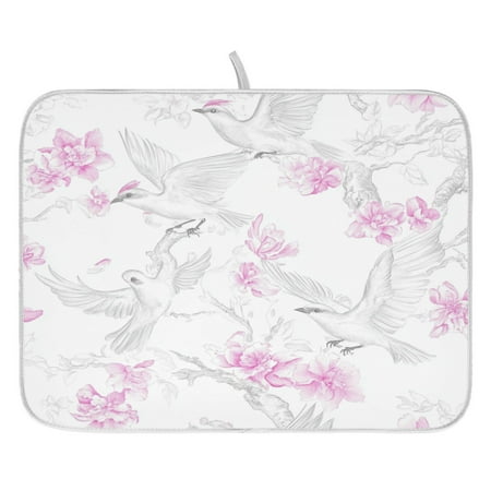 

Blossoms and Birds Dish Drying Mat for Kitchen Quick Drying Absorbent Soft Durable 16 x 18