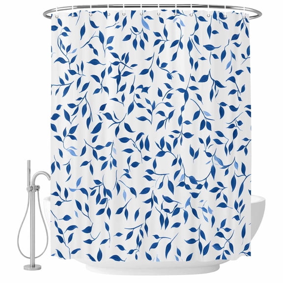 Blue Botanical Shower Curtain Set - 48" x 72" Washable Bathtub Curtain with 12 Hooks, Pastoral Spring Summer Leaf Elegant Waterproof Fabric Stall Shower Curtains for Bathroom/Bathtub Décor