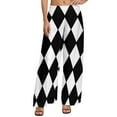 thumbnail image 2 of Check Print Pants High Waist Black and White Contrast Casual Trousers Streetwear Printed Wide Pants, 2 of 6