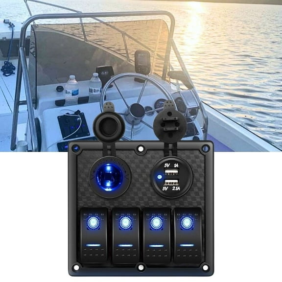 Nilight 4 Gang Rocker Switch Panel Waterproof Pre-wired Switch Panel with USB Charger & Power Socket and Fuse DC 12V 24V Rocker Switch Panel for Car Rv Vehicles Trucks