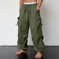 thumbnail image 7 of Mlzmgr Mens Cargo Pants Baggy Elastic Waist Drawstring Wide Leg Lightweight Adjustable Bottom Hiking Jogger Pants with Pockets(Large,Army Green), 7 of 7