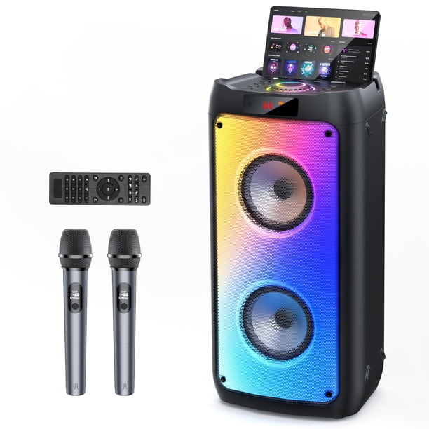 Máquina de karaoke HWWR con 2 micrófonos inalámbricos Bluetooth