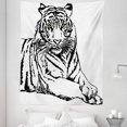 thumbnail image 1 of Safari Tapestry, Sketch of a Posing Tiger Sharp Eyes Largest Cat Species Dark Vertical Stripes Art, Fabric Wall Hanging Decor for Bedroom Living Room Dorm, 5 Sizes, Black White, by Ambesonne, 1 of 1