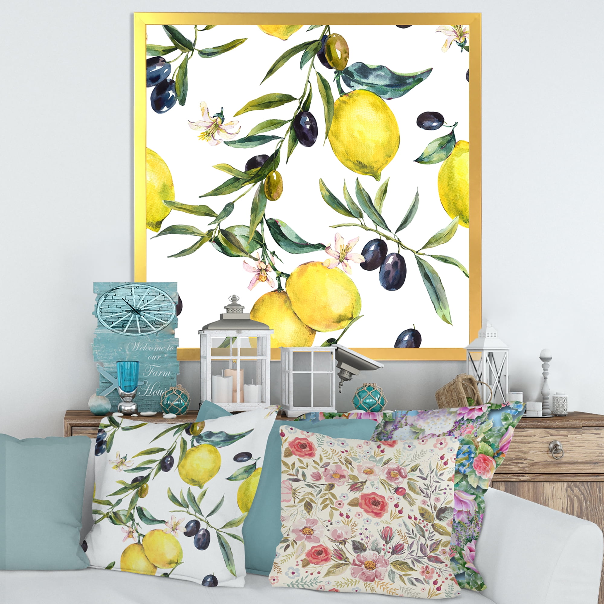 Designart 'Olive and Lemon Branches II' Tropical Framed Art Print