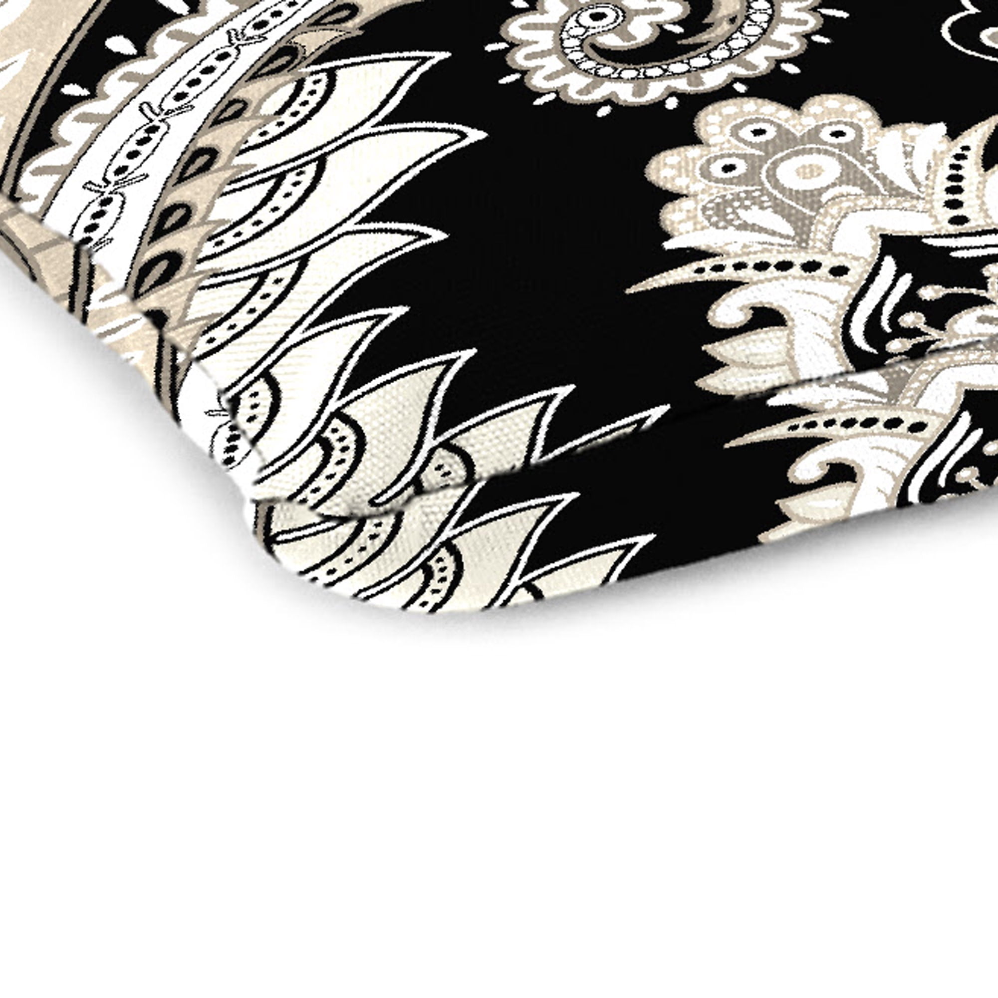 Jordan Manufacturing 16" x 18" Tamil Idyllic Black Paisley Rectangular Outdoor Chair Pad Seat Cushion with Ties and Hanger Loop (2 Pack)