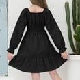 thumbnail image 5 of LIJCC Kid Girls Dress Fall Puff Long Sleeve Solid Color Square Neck Tween Off Shoulder Smocked Dresses Shirred Tiered Ruffle Flared Party Dresses, 5 of 7