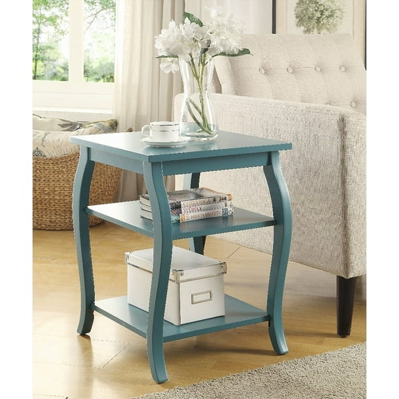 Becci Teal Finish Accent Table - 2 Tier Shelves, Wood Leg