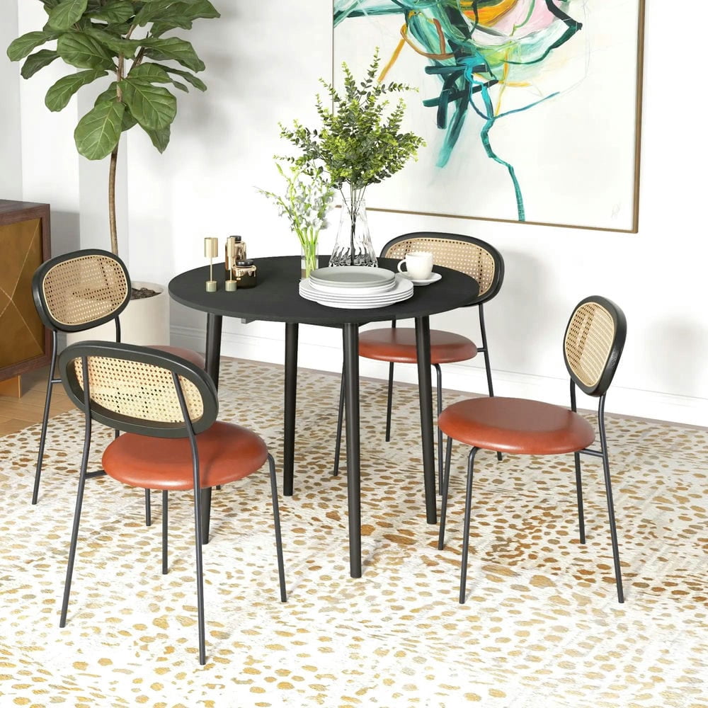 GVN Folding Dining Table, Round Drop Leaf Kitchen Table for Small Spaces with Wood Legs, Black