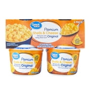 Great Value Premium Shells & Cheese Microwavable Cups, Original, 2.39 oz, 4 Count (Shelf Stable)