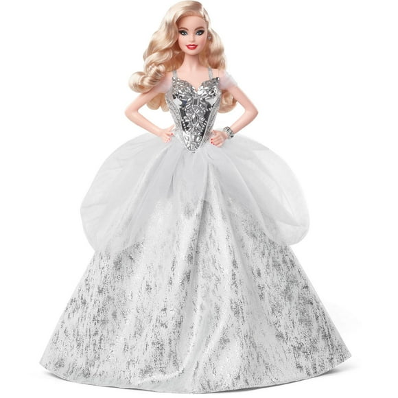 Barbie Signature 2021 Holiday Barbie Doll (12-inch, Blonde Wavy Hair) in Silver Gown