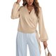 thumbnail image 1 of Blusa cruzada Nikou con cuello en V y manga larga para Mujer lazo, 1 of 9