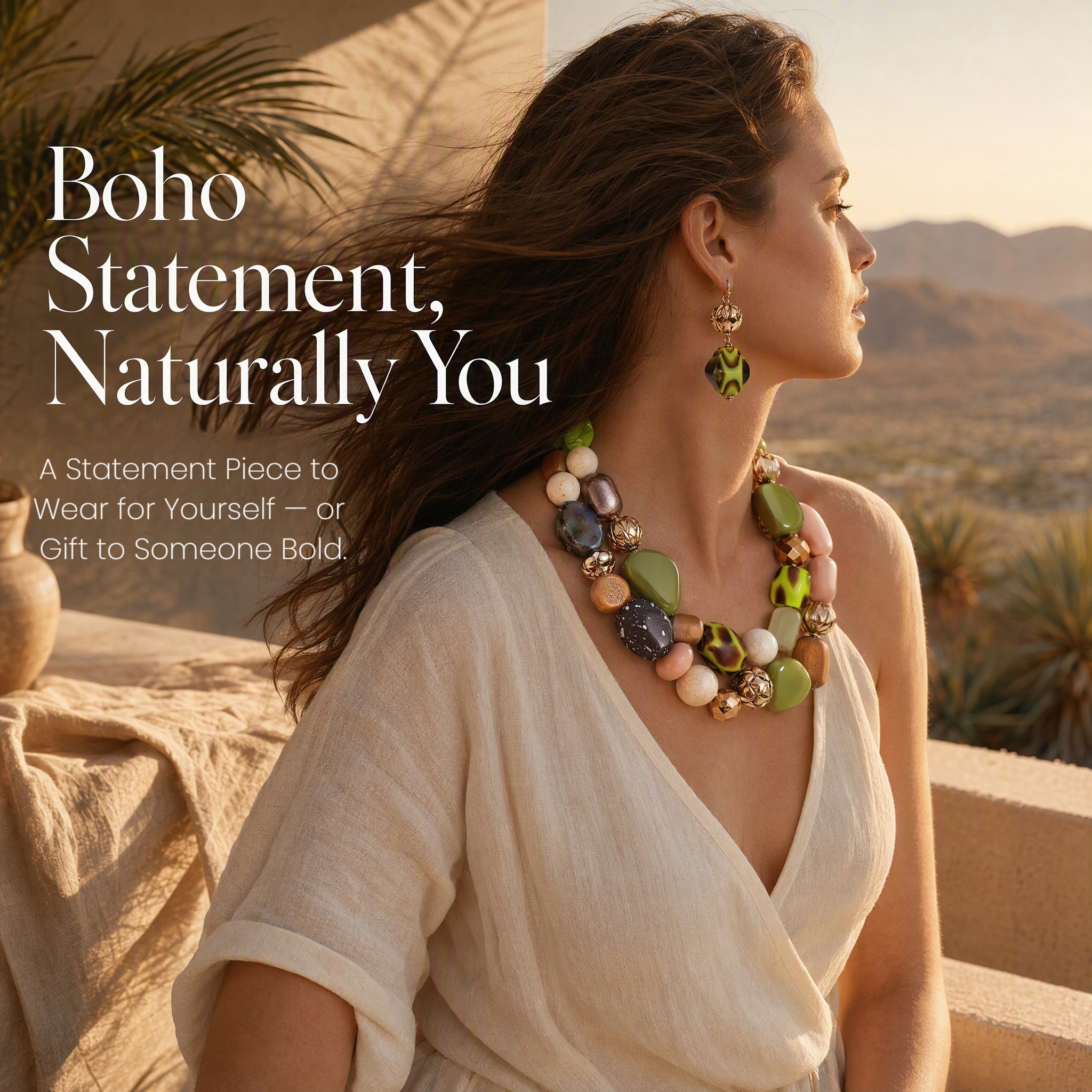 Bocar 2-Layer Chunky Beaded Statement Collar Necklace photo 5