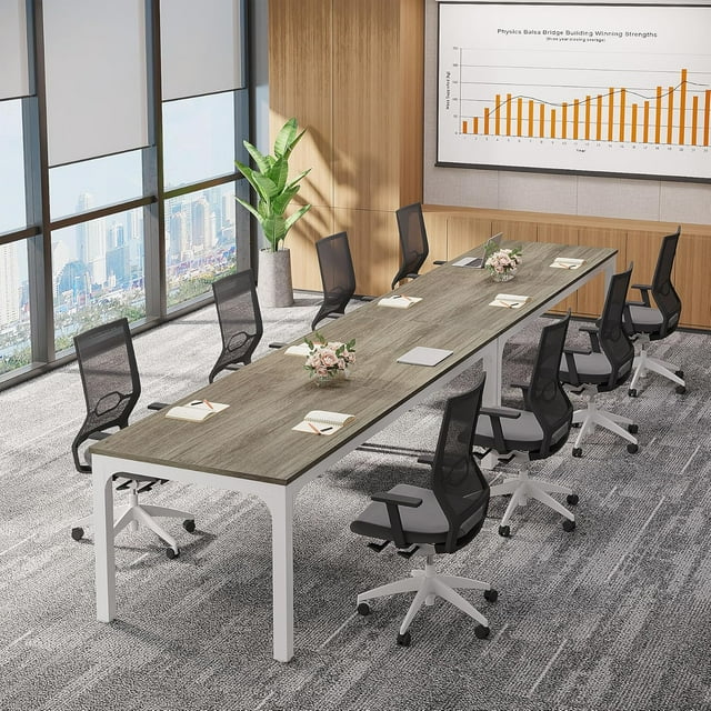 Tribesigns 78.74-Inch Large Conference Room Table, Modern Office Meeting Seminar Table Desk with Metal Legs and Adjustable Foot Pads, Seats 6-8 People, Oak Finish