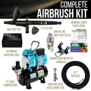 Master Airbrush Cool Runner II Dual Fan Air Storage Tank Compressor System Kit with Master Elite Plus Elite Level Performance Airbrush Set, Case, Dual-Action, 0.3mm Tip, 2 Cups, Hose Holder