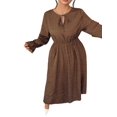 thumbnail image 2 of Women V Neck Short Sleeve Tied Elegant Casual Daily Dress Brown XL, 2 of 8