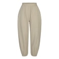 thumbnail image 3 of Henpk Womens Cotton Linen Bermuda Shorts Yoga Pants Tummy Control Workout Gym Shorts Loose Fit Casual Pants Elastic Waist Summer Beach Trousers Ladies Active Athletic Zipper Pockets Beige L, 3 of 5