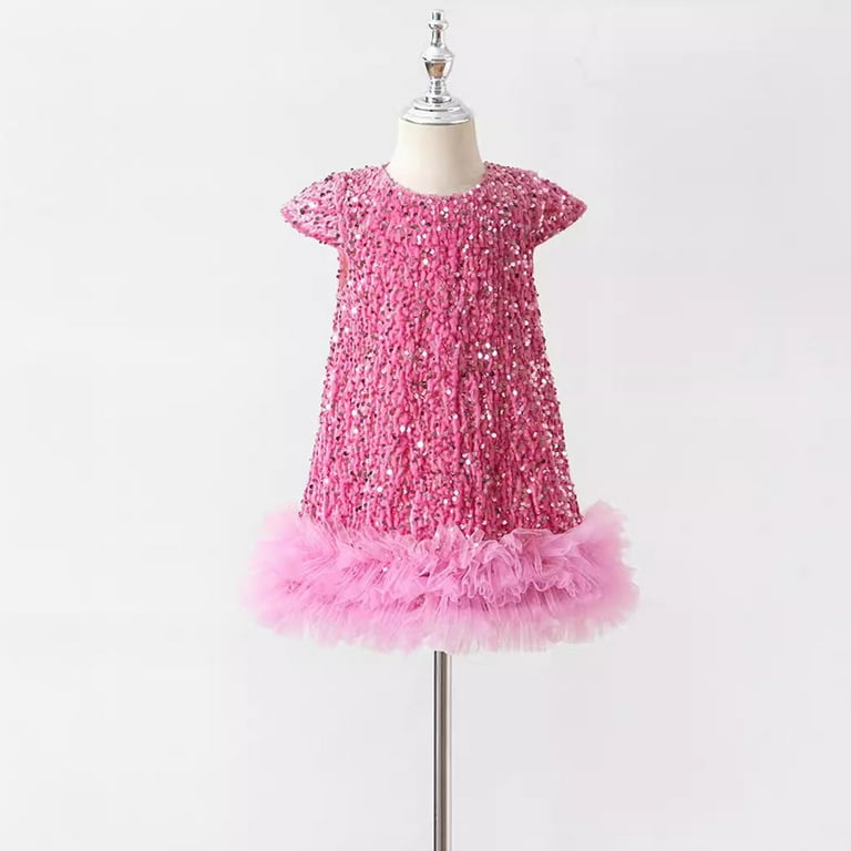 lcziwo Girls Sequin Dress Shiny Short Cap Sleeve Midi Sparkly Party Dress  Kids Petite A Line Glitter Performance Dresses, Watermelon Red, 2-3 Years -  Walmart.com