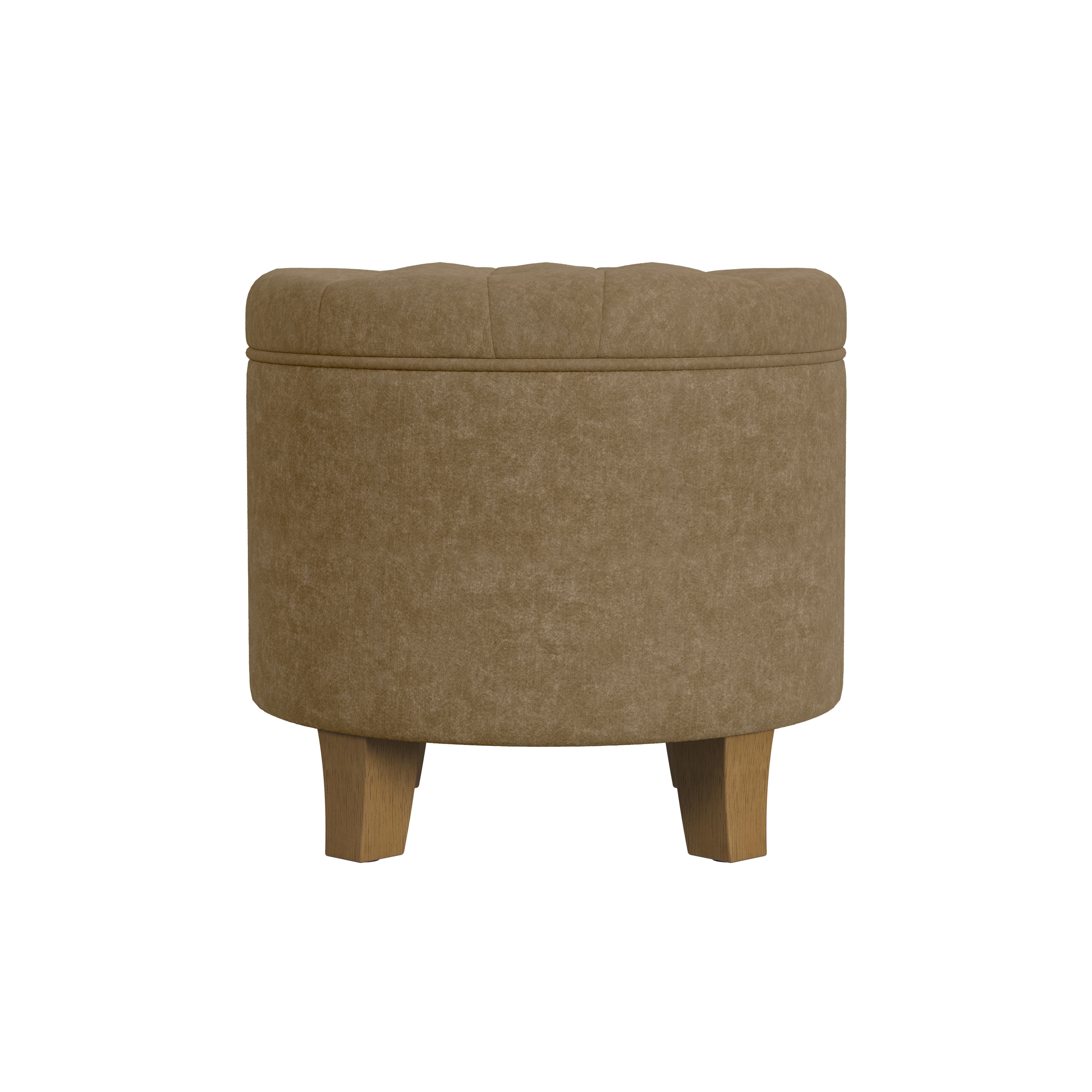 HomePop Small Round Button Tufted Storage Ottoman, Mocha Velvet