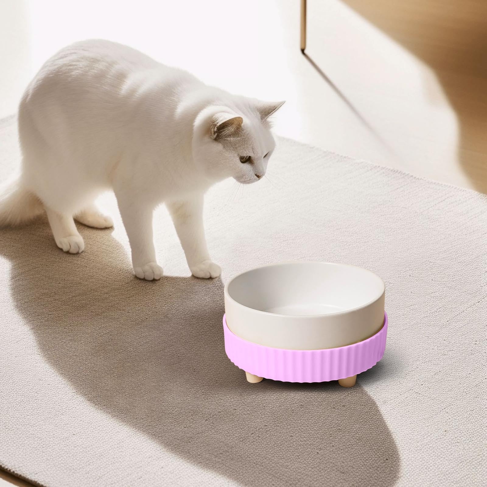 Specollect 1 Pcs Ceramic Heated Pet Bowl with Constant Temperature, Elevated Feeding Dish for Cats and Dogs, Winter Warm Water and Food Bowl, Cervical Spine Protection