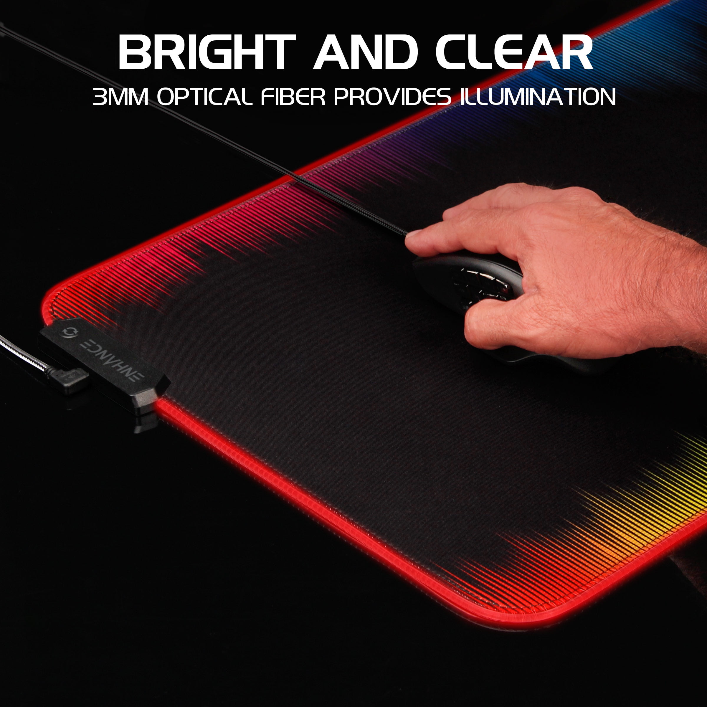 Enhance Extra Large LED Gaming Mouse Pad - Soft XXL Desk Mat with 7 RGB Colors, 3 Color Modes, Smart Control, Water Resistant High Speed Tracking Surface - (Multicolor) - Extended - 32 x 14 Inches