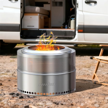 Large Stainless Steel Smokeless Fire Pit Wood Burning Stove Outdoor Camping Patio Picnic, 20inch